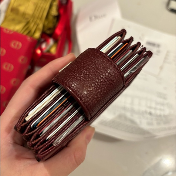 DIOR Authentic Burgundy Calfskin Leather Diorama Gusset Card Holder - Picture 6 of 17